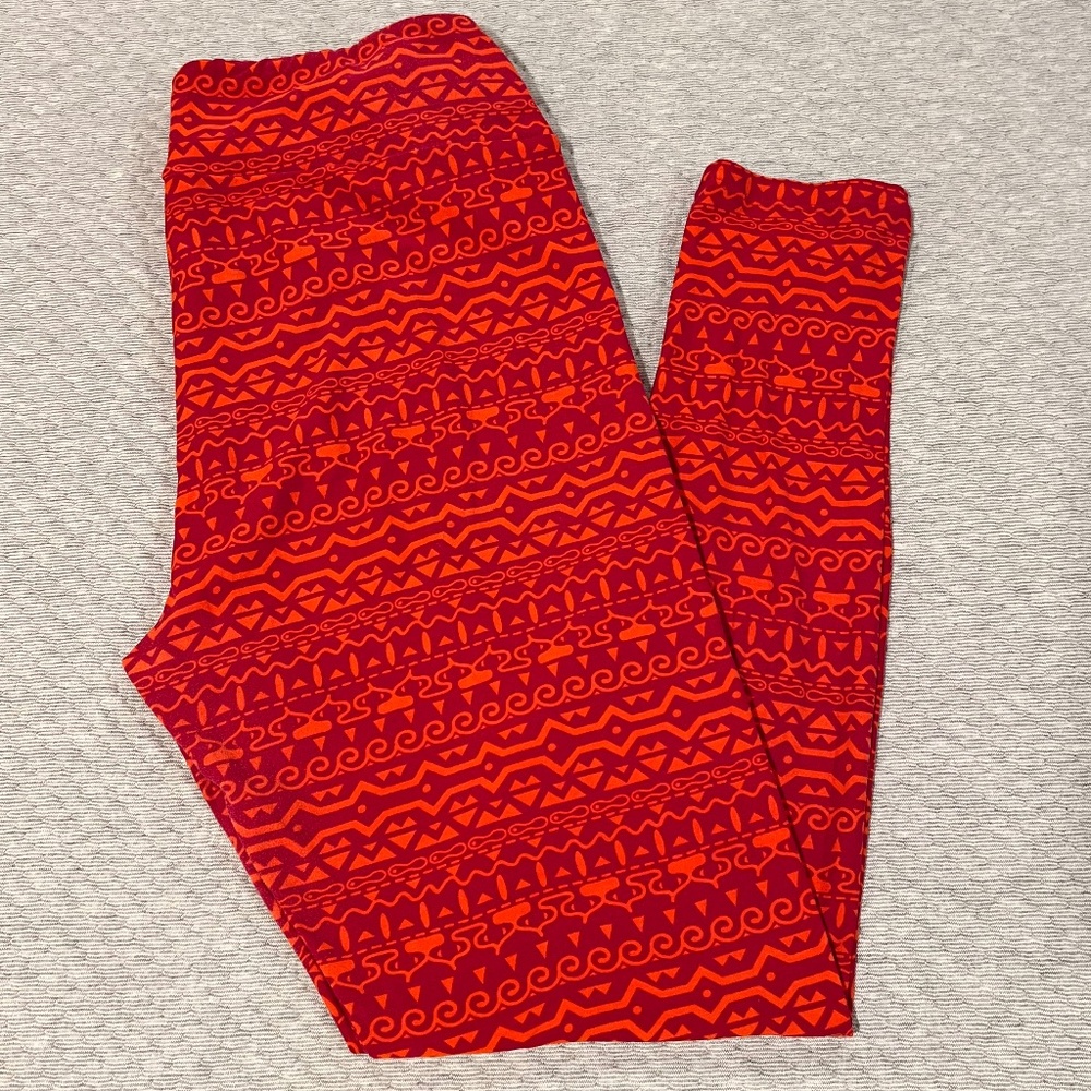 LuLaRoe TC Leggings - EUC - coral and fuchsia pattern